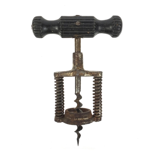 44 - Steel spiral corkscrew with ebony handle, 14cm when closed