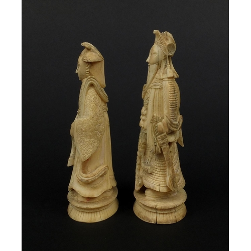 791 - Two Chinese Cantonese carved ivory figures one of an emperor and one of an empress, the tallest 10.5... 