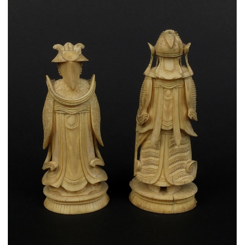 791 - Two Chinese Cantonese carved ivory figures one of an emperor and one of an empress, the tallest 10.5... 