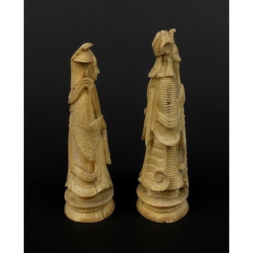 791 - Two Chinese Cantonese carved ivory figures one of an emperor and one of an empress, the tallest 10.5... 