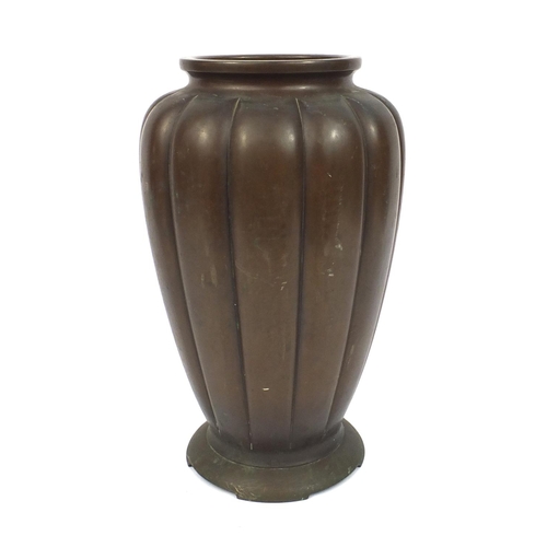 827 - Chinese bronze vase with fluted decoration, impressed character marks to the base, 36cm high