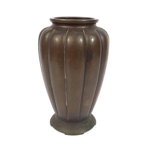 827 - Chinese bronze vase with fluted decoration, impressed character marks to the base, 36cm high