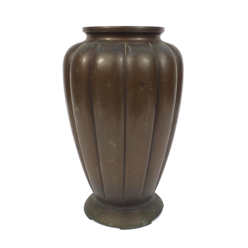 827 - Chinese bronze vase with fluted decoration, impressed character marks to the base, 36cm high