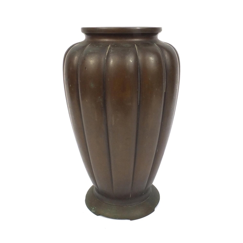 827 - Chinese bronze vase with fluted decoration, impressed character marks to the base, 36cm high