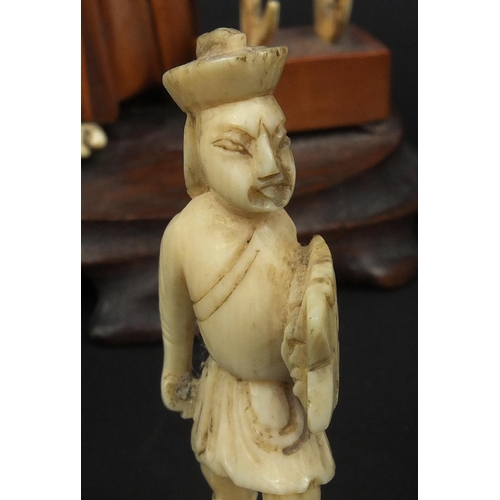 792 - Collection of ivory figures including a boxwood and ivory example, some Cantonese examples together ... 