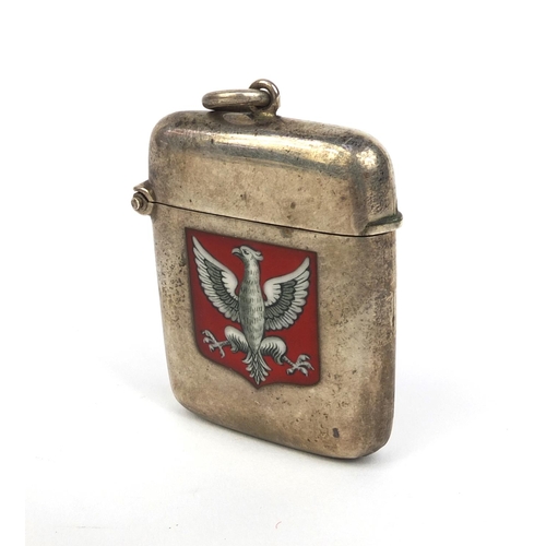 333 - Rectangular silver vesta enamelled with an eagle crest, engraved H.G.A to the reverse, GU Birmingham... 