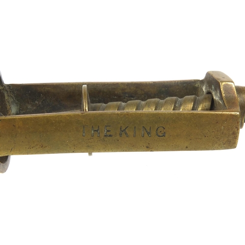 33 - The 'King' patent brass corkscrew with wooden handle No.6064, 17cm high when closed