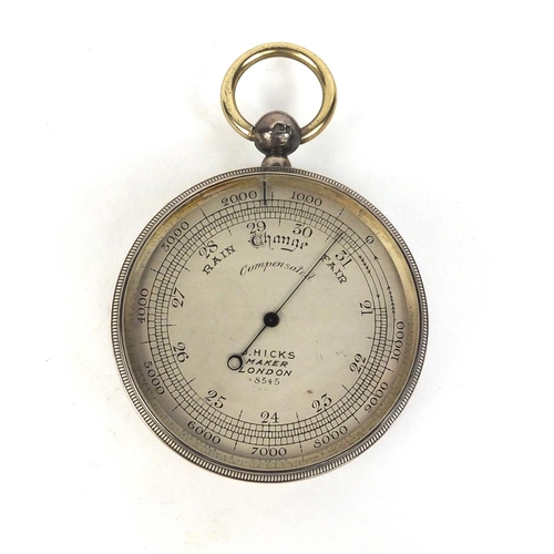 203 - Edwardian J Hicks of London silver cased compensated pocket barometer with silvered dial, No.8545 to... 