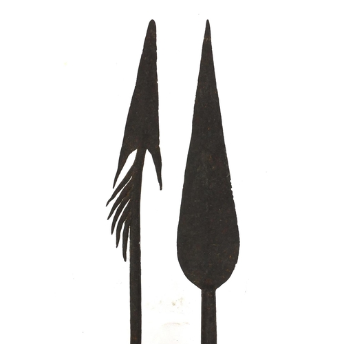 538 - Two antique harpoon fishing spear heads, the longest 36cm long