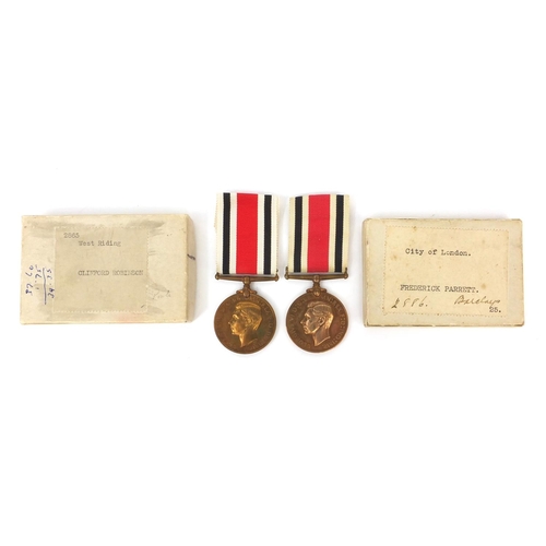 578 - British Military interest two George VI boxed Faithful service medals one awarded to FREDERICK PARRE... 