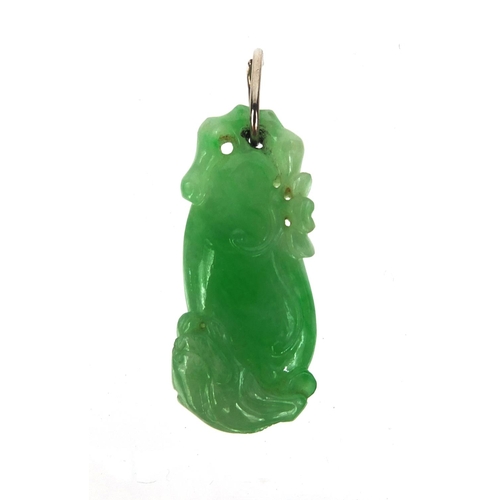 804 - Chinese green jade pendant carved with a dragon, 4cm high, approximate weight 8.1g