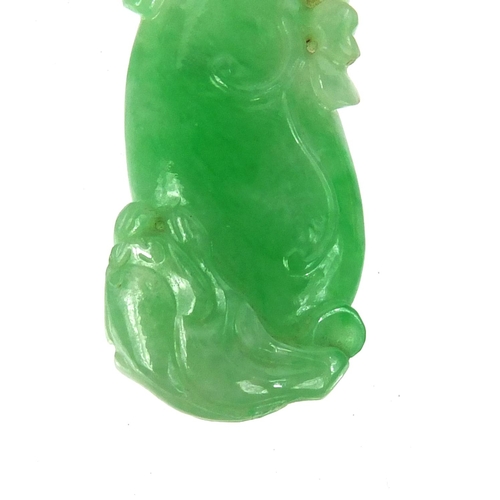 804 - Chinese green jade pendant carved with a dragon, 4cm high, approximate weight 8.1g