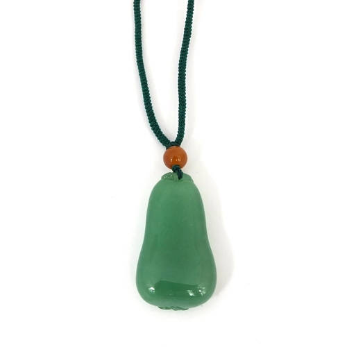 806 - Chinese green jade carved pendant on necklace with certificate of gem identification, box and bag, t... 