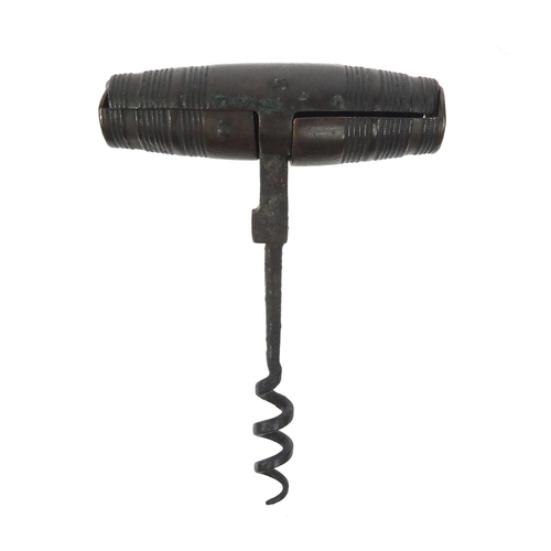 69 - 19th century brass barrel type folding corkscrew, 6cm when closed