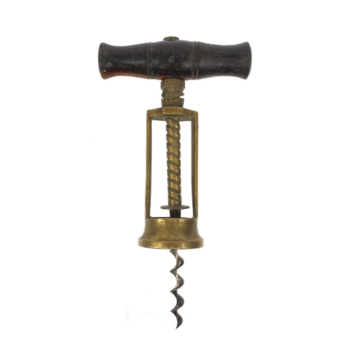32 - The 'King' patent brass corkscrew with wooden handle, 18cm when closed