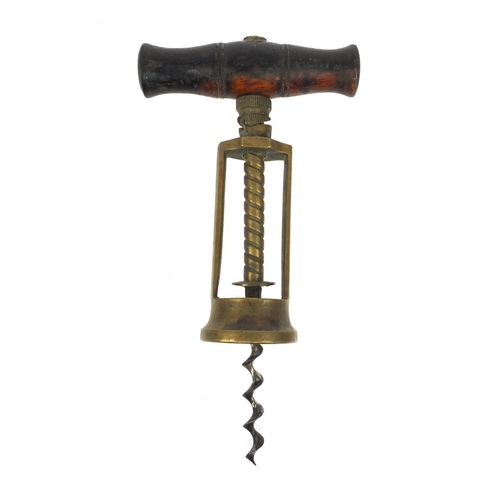 32 - The 'King' patent brass corkscrew with wooden handle, 18cm when closed