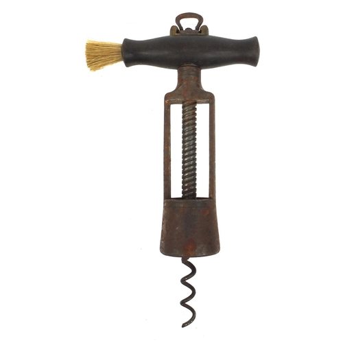 29 - 19th century steel C. Twiggs patent corkscrew with rosewood handle and side brush, 20cm when closed