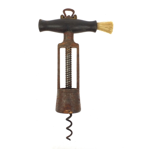29 - 19th century steel C. Twiggs patent corkscrew with rosewood handle and side brush, 20cm when closed