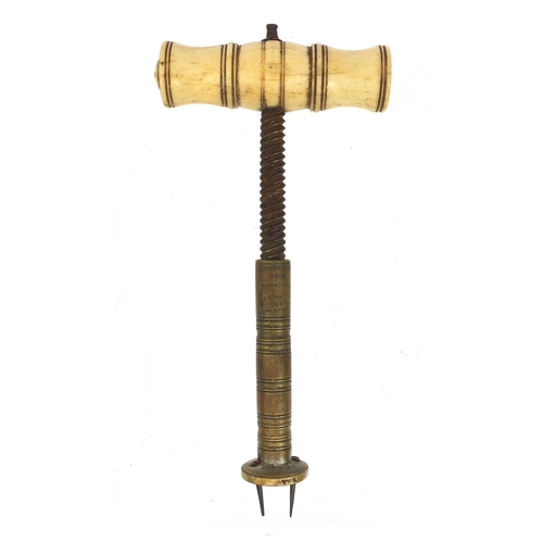 11 - 19th century Robert Jones & Son Birmingham patent corkscrew, Reg. No.423, 8th October 1840 with bone... 