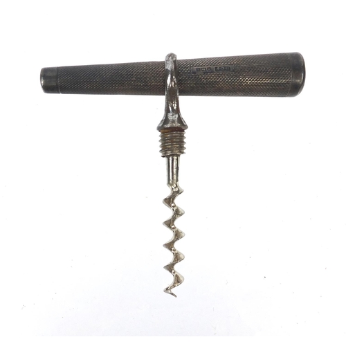 71 - Silver cased steel barrel corkscrew, H C F Birmingham 1934, 10cm when closed