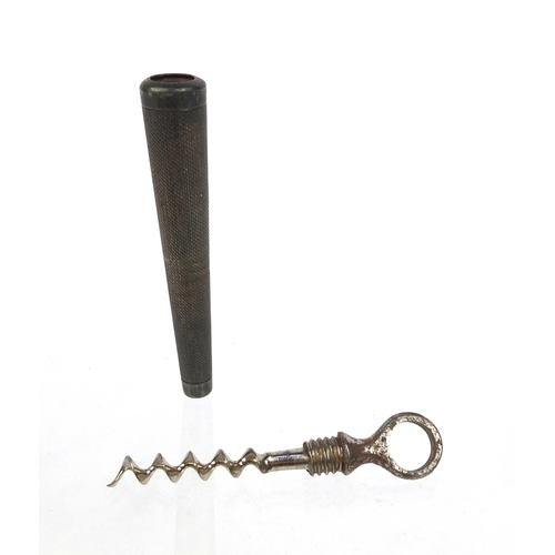 71 - Silver cased steel barrel corkscrew, H C F Birmingham 1934, 10cm when closed