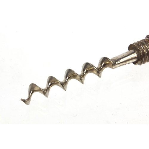 71 - Silver cased steel barrel corkscrew, H C F Birmingham 1934, 10cm when closed