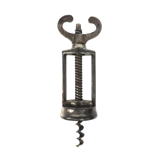 39 - French steel two pillar corkscrew, 13cms when closed