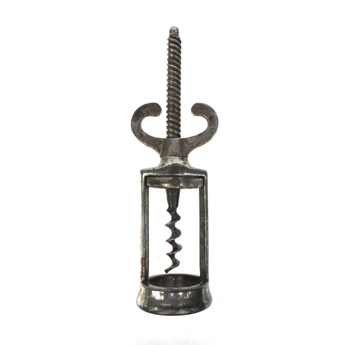 39 - French steel two pillar corkscrew, 13cms when closed