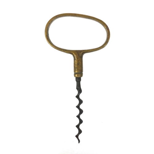 66 - Brass handled direct pull corkscrew, A & Co London, 15cms