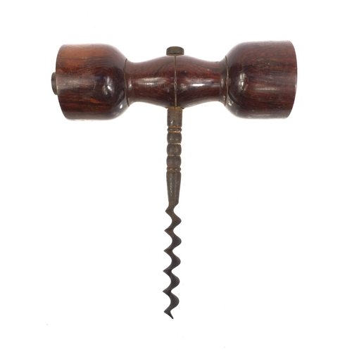 64 - 19th Century direct pull corkscrew with rosewood handle, 16cm