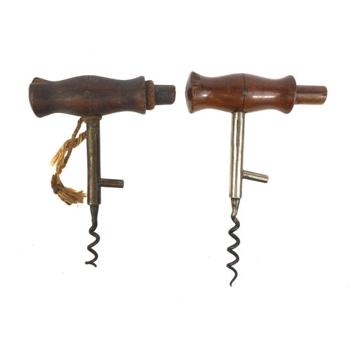 63 - Two Coneys Patent patent wooden handled corkscrews, the largest 16cm