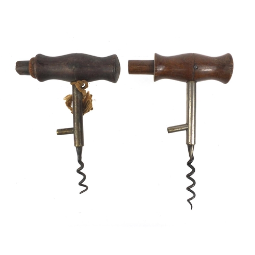 63 - Two Coneys Patent patent wooden handled corkscrews, the largest 16cm