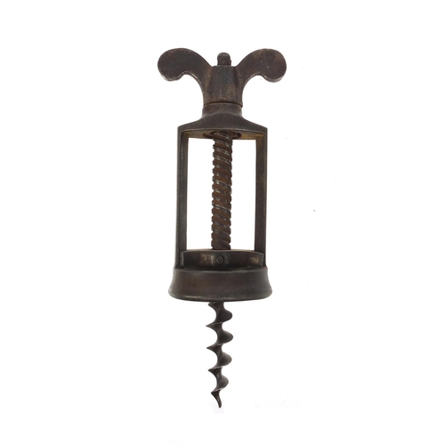 40 - 19th century steel two pillar corkscrew, 14cm when closed