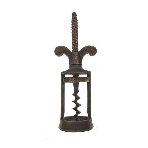 40 - 19th century steel two pillar corkscrew, 14cm when closed