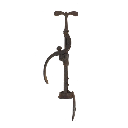 2 - 19th Century Chas Hull type Royal Club roller cast iron corkscrew, 24cm when fully extended