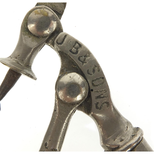18 - J B & Sons improved lever patent action corkscrew with wooden handle, 20cm when closed