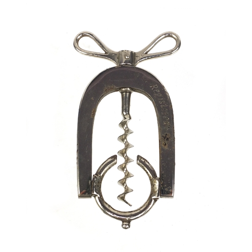 20 - Bonsa corkscrew Reg. Mark to back, housed in a kid skin pouch, 10cm high when closed
