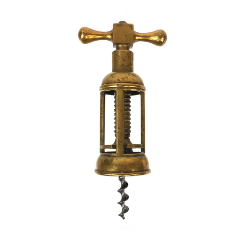 23 - Brass four pillar corkscrew, 15cms when closed