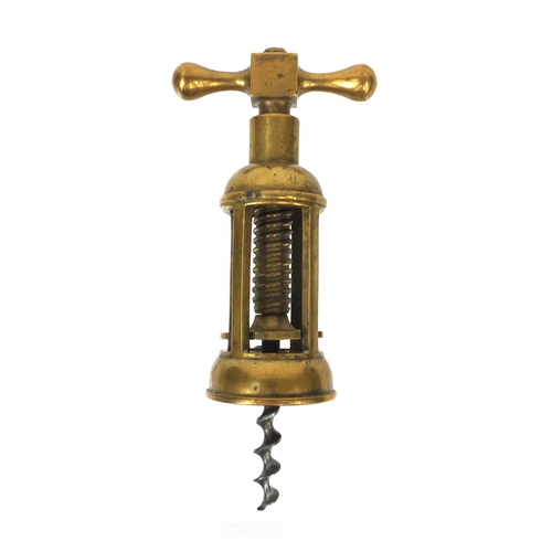 23 - Brass four pillar corkscrew, 15cms when closed