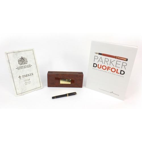 301 - Boxed Parker duofold black fountain pen with 18k gold nib, presented to a worker of The Newhaven fac... 