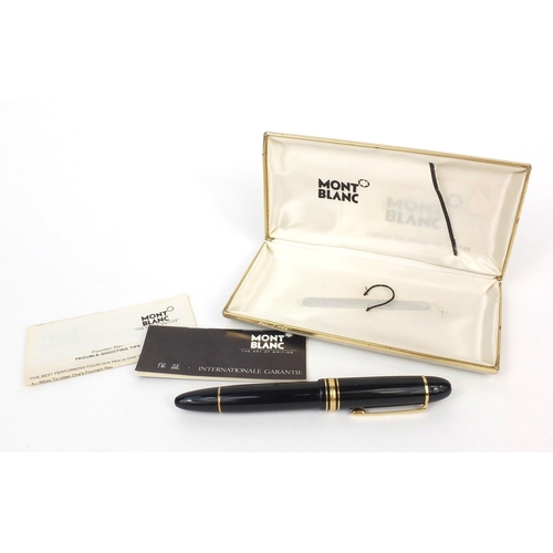 316 - Cased Mont Blanc Meisterstuck No 149 Black fountain pen with 14k gold nib, the fountain pen 14.5cm l... 