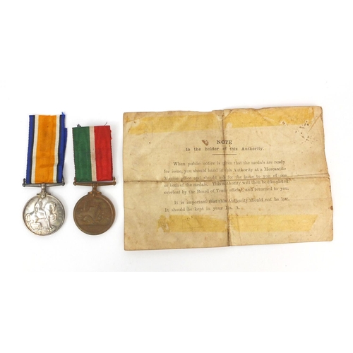 573 - British Military interest World War I 1914-18 War medal and 1914-18 Mercantile Marine medal, awarded... 