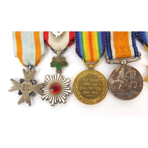 581 - Military interest dress medal group including World War I Victory medal, 1914-18 War medal and 1914-... 