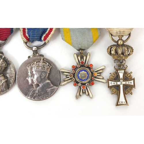 583 - British Military interest dress medal group including 1937 commemorative medal and 1910-1935, etc