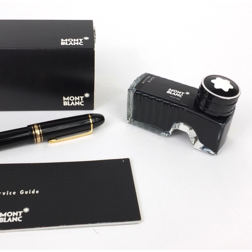 315 - Mont Blanc Meisterstuck No 149 black fountain pen with 18k gold nib, case, service guide and boxed 7... 