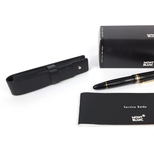 315 - Mont Blanc Meisterstuck No 149 black fountain pen with 18k gold nib, case, service guide and boxed 7... 