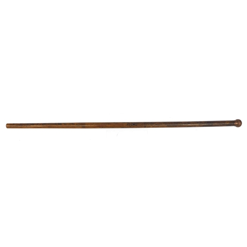 297 - Vintage wooden walking cane with concealed sake bottle, 85cm long