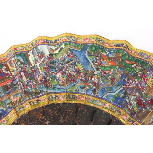 809 - Good quality Chinese Cantonese fan with tortoise shell sticks, profusely hand painted with figures w... 