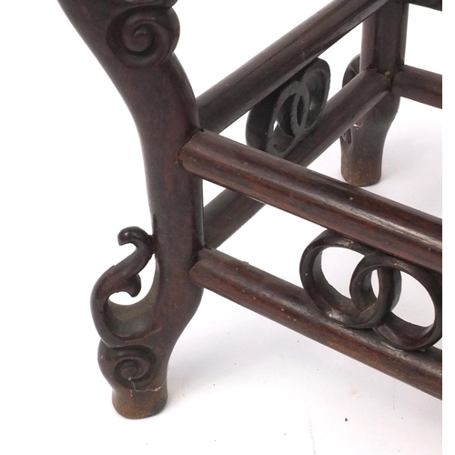 819 - Chinese carved hardwood stool with inset marble top, 50cm high