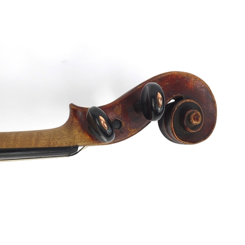 545A - Old wooden violin with one piece back, bearing a Mamias Neuner, Geigenma label to the inside with tw... 